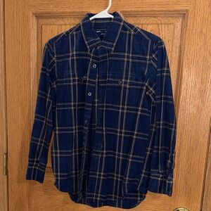 GAP Navy and Tan Plaid Casual Shirt